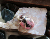 Natural Pink and Black Rhodonite Gemstone Crystal Pendant Necklace