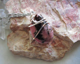 Natural Pink and Black Rhodonite Gemstone Crystal Pendant Necklace