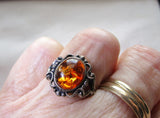 Vintage Gold Baltic Amber 925 Sterling Silver Ring Size 6