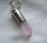 Rose Quartz Crystal Silver Bullet Jewelry Pendant