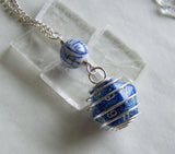 Blue D20 Caged Gamer's Dice Tao Character Shou Bead Pendant Necklace