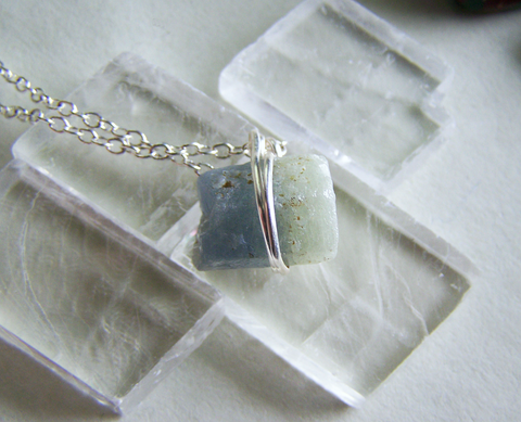 Natural Sapphire Raw Gemstone Two Tone Blue Green Pendant My