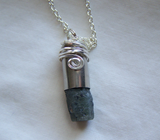 Natural Raw Sapphire Wire Wrapped Silver Bullet Pendant