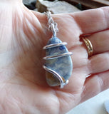 Blue Scheelite Natural Gemstone Wire Wrapped Pendant Necklace