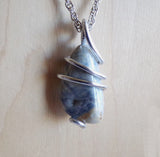 Blue Scheelite Natural Gemstone Wire Wrapped Pendant Necklace