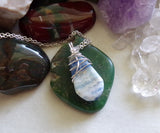 Natural Scheelite Lapis Lace Onxy Wire Wrapped Crystal Pendant Necklace