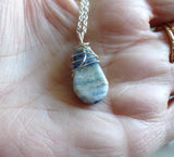 Natural Scheelite Lapis Lace Onxy Wire Wrapped Crystal Pendant Necklace