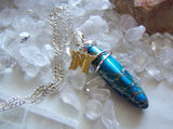 Blue Sea Jasper Gold Butterfly Pendant Necklace