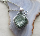 Green Seraphinite Crystal Natural Wire Wrapped Gemstone Pendant Necklace