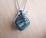 Green Seraphinite Crystal Natural Wire Wrapped Gemstone Pendant Necklace