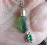 Mystic Green Quartz Crystal Shamrock Clover Pendant Necklace