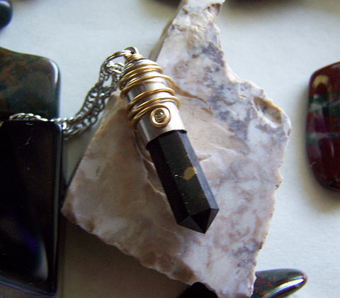 Russian Shungite Wire Wrapped Silver Bullet Jewelry Pendant