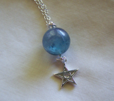Sterling Silver Star Blue Rainbow Fluorite Crystal Ball Pendant