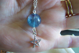 Sterling Silver Star Blue Rainbow Fluorite Crystal Ball Pendant