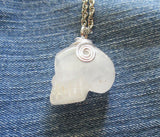 Natural Quartz Crystal Skull Day of the Dead Jewelry Pendant Necklace