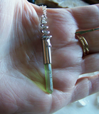 Silver Snake Green Aura Quartz Crystal Bullet Pendant