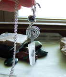 Silver Wire Coiled Snake Quartz Crystal Pendant Necklace