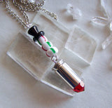 Red Crystal Silver Bullet Peppermint Snowman Pendant Necklace