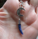 Blue Sodalite Gemstone Horn Silver Moon Star Pendant Necklace