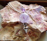 Lavender Amethyst Crystal Ball Spike Pendulum Pendant Necklace