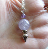 Lavender Amethyst Crystal Ball Spike Pendulum Pendant Necklace