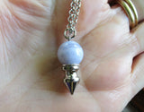 Blue Lace Agate Crystal Ball Spike Pendulum Pendant Necklace