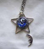 Silver Star Lampwork Glass Moon and Stars Pendant Necklace