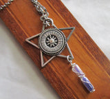 Silver Star Sundial with Hourglass Pendant Necklace