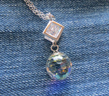 Swarovski Aurora Borealis Crystal Disco Ball Silver Cube Cage Pendant Necklace