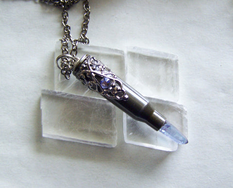 Indigo Aura Quartz Filigree Bullet Jewelry Pendant Necklace