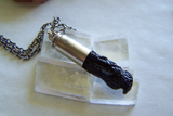 Natural Black Tektite Stone Silver Bullet Jewelry Pendant Necklace