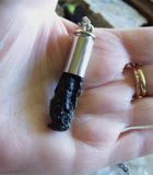 Natural Black Tektite Stone Silver Bullet Jewelry Pendant Necklace