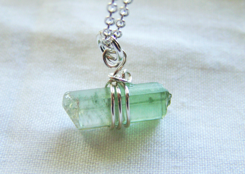 Green Tourmaline 925 Silver Wire Wrapped Gemstone Pendant Necklace