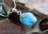 Sleeping Beauty Turquoise Gemstone Sterling Silver Moon and Star Pendant Necklace