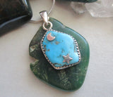 Sleeping Beauty Turquoise Gemstone Sterling Silver Moon and Star Pendant Necklace