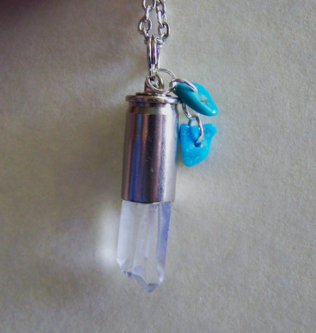 Quartz Crystal and Turquoise Silver Bullet Jewelry Pendant