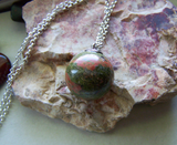 Natural Unakite Pink and Green Gemstone Crystal Ball Pendant