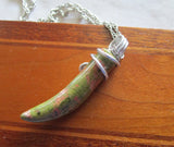 Unakite Natural Carved Stone Horn Wire Wrapped Pendant Necklace