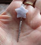Silver Unicorn Horn Blue Lace Agate Star Pendant Necklace