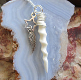 Unicorn Horn Natural White Carved Bone Spiral Wire Wrapped Pendant Necklace