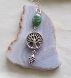 Silver Tree of Life Green Variscite Stone Pendant Necklace