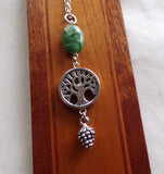 Silver Tree of Life Green Variscite Stone Pendant Necklace