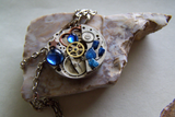 Steampunk Watchworks with Blue Jewels Jewelry Pendant