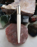 Natural White Bone Point Silver Bullet Jewelry Pendant Necklace