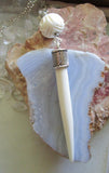 Natural White Bone Point Carved Rose Bead Pendant Necklace