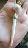 Natural White Bone Point Carved Rose Bead Pendant Necklace