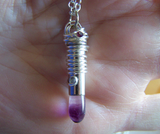 Wire Wrapped Rainbow Fluorite Silver Bullet Jewelry Pendant