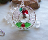 Silver Holly Christmas Lights Holiday Wreath Pendant