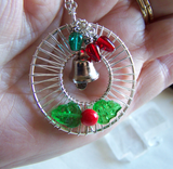 Silver Holly Christmas Lights Holiday Wreath Pendant